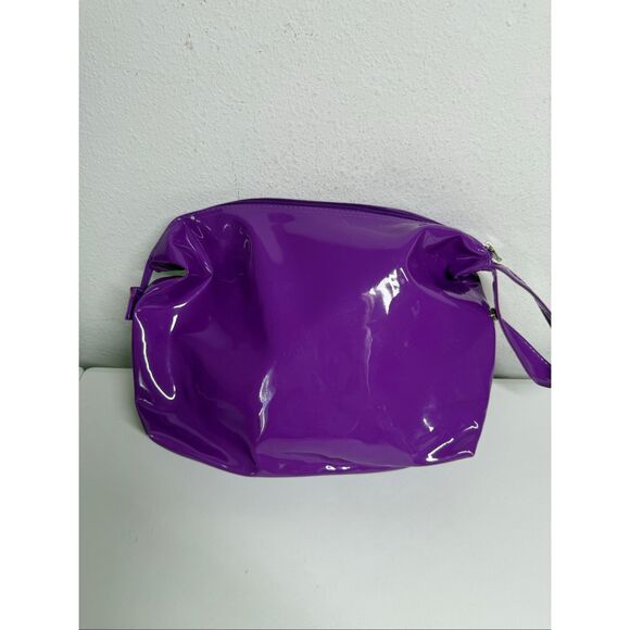 Incidence Women’s Patent Faux Leather Floral Print Purple Makeup Toiletry Bag - Picture 8 of 10